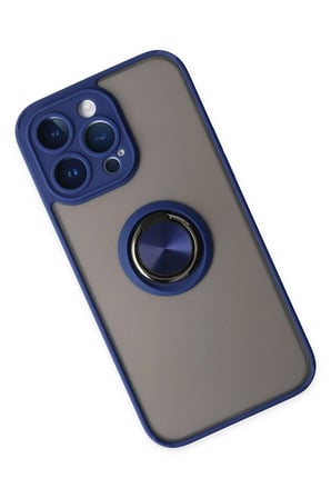 Newface iPhone 14 Pro Max Kılıf Montreal Yüzüklü Silikon Kapak - Lacivert