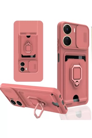 Newface Vivo Y16 Kılıf Zuma Kartvizitli Yüzüklü Silikon - Pembe