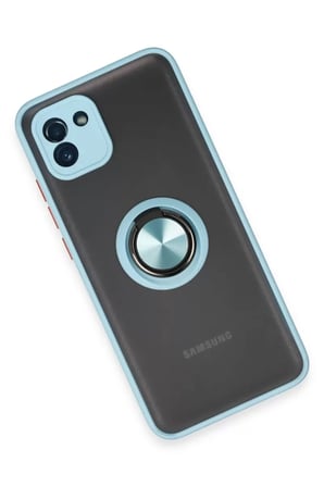 Newface Samsung Galaxy A03 Kılıf Montreal Yüzüklü Silikon Kapak - Buz Mavi