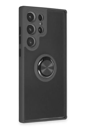 Newface Samsung Galaxy S23 Ultra Kılıf Montreal Yüzüklü Silikon Kapak - Siyah