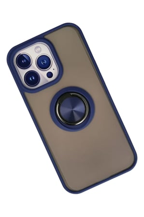 Newface Apple iPhone 15 Pro Max Kılıf Montreal Yüzüklü Silikon Kapak - Lacivert