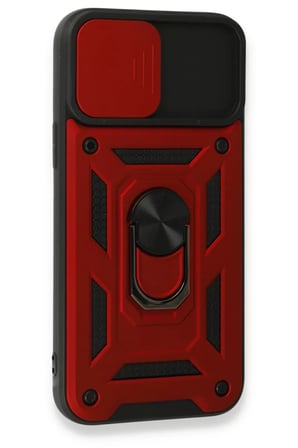 Newface Apple iPhone 15 Pro Max Kılıf Pars Lens Yüzüklü Silikon - Kırmızı