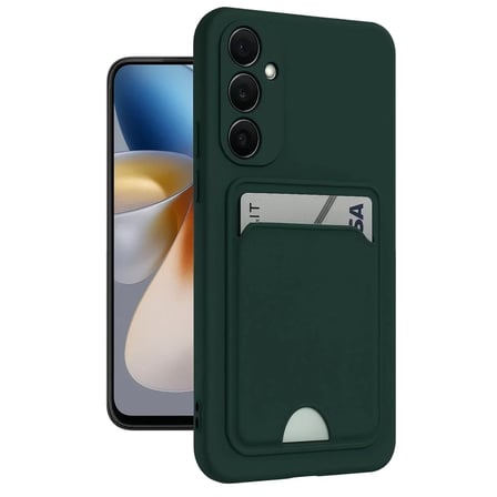 Newface Samsung Galaxy A55 5G Kılıf Kelvin Kartvizitli Silikon - Koyu Yeşil