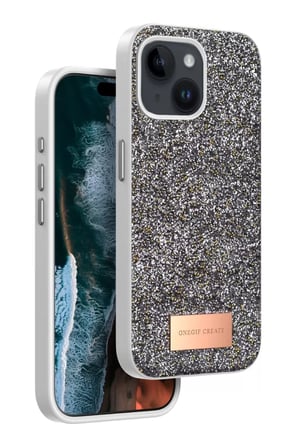 Onegif Apple iPhone 15 Bright Simli Kapak - Gümüş