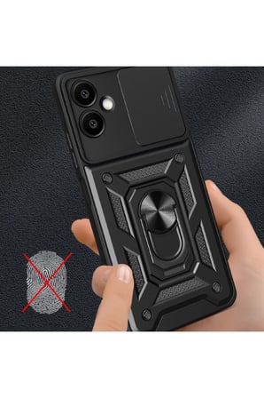 Newface Samsung Galaxy A06 Kılıf Pars Lens Yüzüklü Silikon - Kırmızı