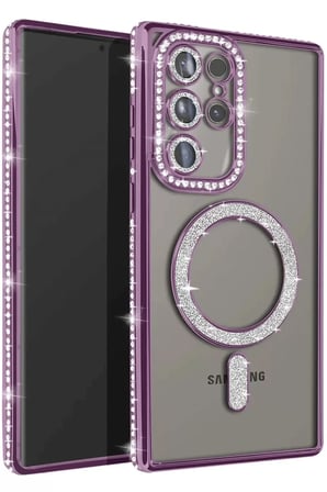 Newface Samsung Galaxy S25 Ultra Kılıf Joke Simli Magneticsafe Kılıf - Derin Mor