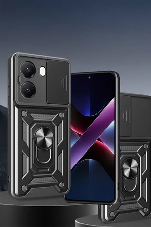 Newface Xiaomi Poco X7 Pro Kılıf Pars Lens Yüzüklü Silikon - Kırmızı