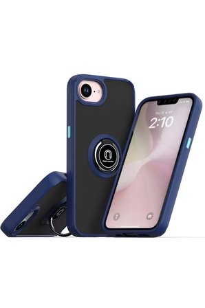 Newface Apple iPhone 16E Kılıf Montreal Yüzüklü Silikon Kapak - Lacivert