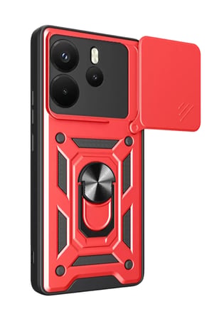 Newface Xiaomi Redmi Note 14 4G Pars Lens Yüzüklü Silikon - Kırmızı