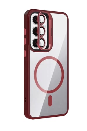 Joko Samsung Galaxy S25 Remim Lensli Magsafe Standlı Kapak - Bordo