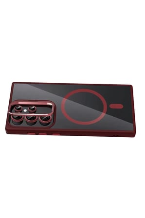 Joko Samsung Galaxy S23 Ultra Remim Lensli Magsafe Standlı Kapak - Bordo