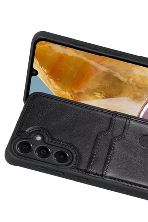 Newface Samsung Galaxy M15 Sara Kartvizitli Deri Kılıf - Siyah