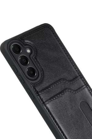 Newface Samsung Galaxy M15 Sara Kartvizitli Deri Kılıf - Siyah