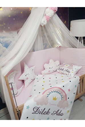 İsimli Bebek Uyku Seti 60x120 - Cibinlikli, Kenar Korumalı, Dijital Yorgan ve Yastık