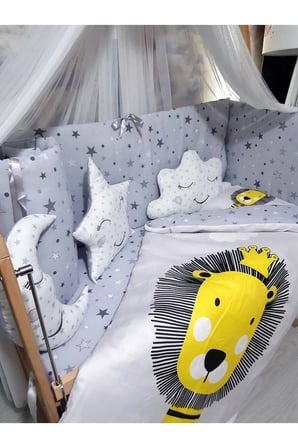 Cibinlikli Bebek Uyku Seti 60x120 - Beşik Kenar Korumalı, Dijital Yorgan ve Yastık