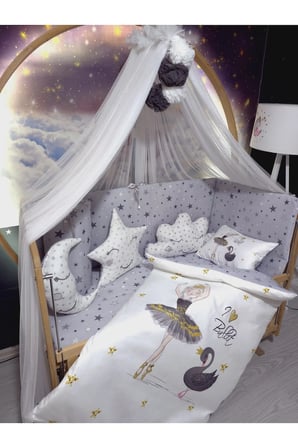 60x120 Kız Bebek Uyku Seti - Cibinlikli, Yorgan ve Yastık Dijital