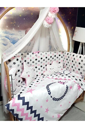 Kız Bebek Uyku Seti 60x120 - Beşik Kenar Korumalı, Yorgan ve Yastık Dijital