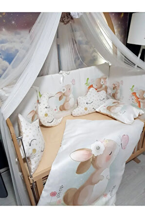 Kız Bebek Uyku Seti 60x120 - Dijital Baskılı, Cibinlikli, Beşik Kenar Korumalı (K.39 KUMAŞLI)