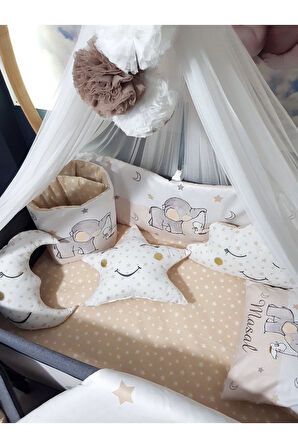 Kenar Korumalı 70x110 Bebek Uyku Seti - İsimli, Cibinlikli, Dijital Baskılı