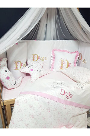 Elit Serisi İsimli Kız Bebek Uyku Seti 60x120 - Nakışlı, %100 Pamuk
