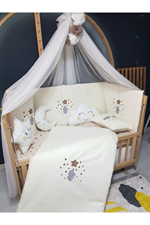 Nakışlı Bebek Uyku Seti 60x120 - Aparatlı Lüks Cibinlikli