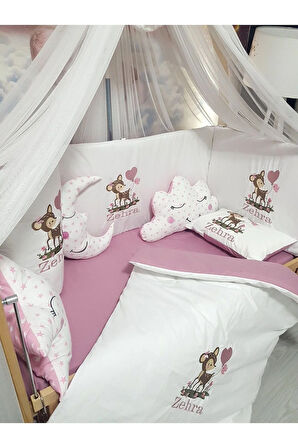 60x120 Lüks Cibinlikli Bebek Uyku Seti 17 Parça Bebeğinize Özel İsimli Nakışlı