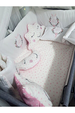 70x110 Nakışlı Bebek Uyku Seti İsimli - Lüks Cibinlik Ve Aparat - Çiçek Melek Kanadı Motifi