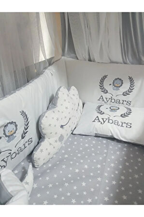 70x120 Aslan Nakışlı Bebek Uyku Seti İsimli Lüks Cibinlik ve Aparat Takımı