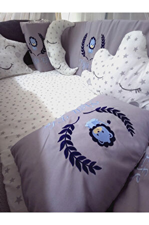 70x120 İsim Nakışlı Bebek Uyku Seti - Lüks Cibinlik Ve Aparat Dahil - Başak Aslan Motifli
