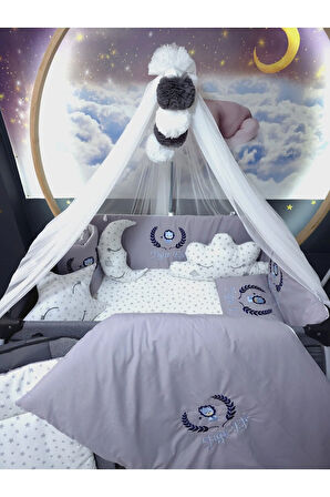 70x120 İsim Nakışlı Bebek Uyku Seti - Lüks Cibinlik Ve Aparat Dahil - Başak Aslan Motifli