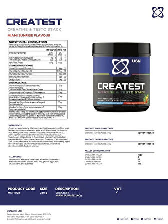 USN Createst Booster Creatine Monohidrat + Daa Aspartic acid 270g