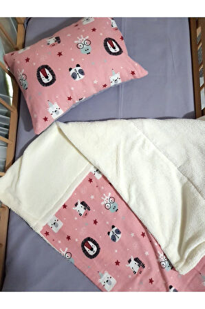 90x120 Pazen Uyku Seti 4'lü - Pembe Gri (YUMUŞACIK BEBEK BATTANİYESİ, ÇARŞAF VE KILIFLI YASTIK)