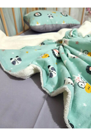 90x120 Pazen Uyku Seti 4'lü - Yeşil Gri (YUMUŞACIK BEBEK BATTANİYESİ, ÇARŞAF VE KILIFLI YASTIK)