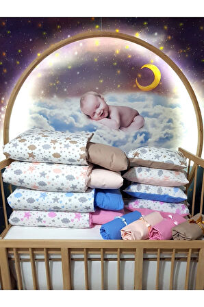 90x130 Bebek Uyku Seti 5'li - Pembe Bulut Yıldız Desenli (TÜM ÖLÇÜLERE UYGUN)