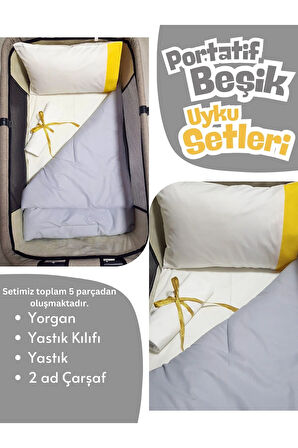 Portatif Beşiklere Uygun 5 Parça Uyku Seti %100 Pamuk Anne Yanı Beşik ve Sepet Beşik İçin