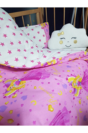 Kız Bebek Uyku Seti - Çift Taraflı 95x135 Yorgan, Yastık, Çarşaf, Bulut Yastık