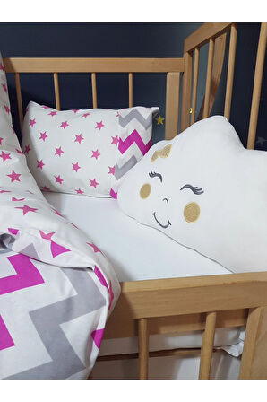 Bebek Uyku Seti 90x130 - Çift Taraflı Yorgan, Yastık, Çarşaf Ve Hediye Bulut Yastık