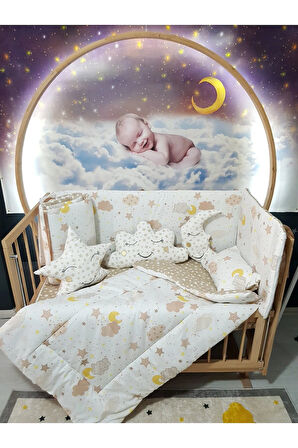 60x120 Bebek Uyku Seti - Cibinliksiz - Ay Bulut Yıldız (MOBİLYA BEŞİK HARİÇ)