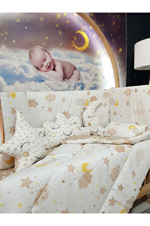 60x120 Bebek Uyku Seti - Cibinliksiz - Ay Bulut Yıldız (MOBİLYA BEŞİK HARİÇ)
