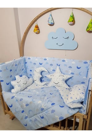 60x120 Bebek Uyku Seti - Cibinliksiz - Ay Bulut Yıldız (MOBİLYA BEŞİK HARİÇ)