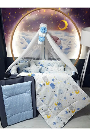 70x110 Bebek Uyku Seti 17 Parça Beşik Yan Korumalık Lüks Cibinlikli (Aparat Dahil)