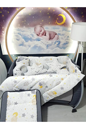 70x120 Bebek Uyku Seti - Cibinliksiz - Ay Bulut Yıldız (PARK BEŞİK HARİÇ)