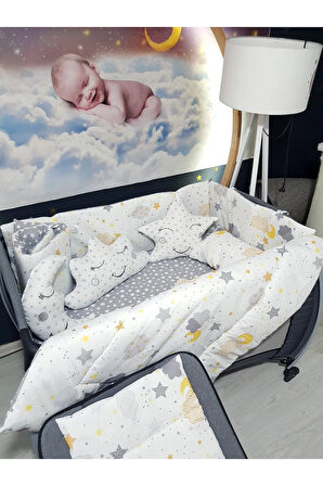 70x120 Bebek Uyku Seti - Cibinliksiz - Ay Bulut Yıldız (PARK BEŞİK HARİÇ)