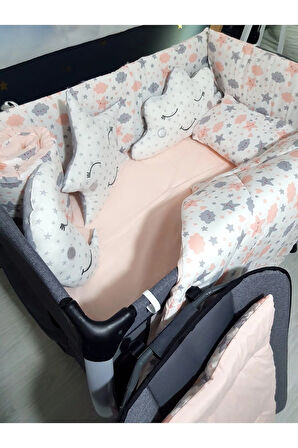 70x120 Bebek Uyku Seti - Cibinliksiz - Kalp Bulut Yıldız (PARK BEŞİK HARİÇ)
