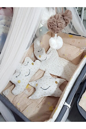 70x120 Bebek Uyku Seti - Lüks Cibinlik Ve Aparat Dahil - Ay Bulut Yıldız