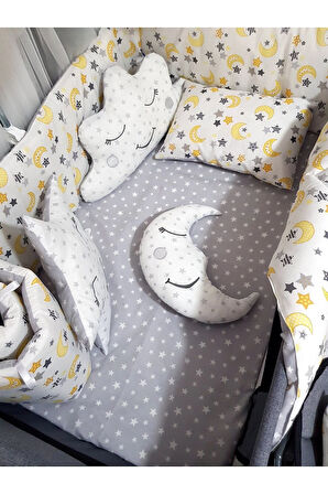 70x120 Bebek Uyku Seti - Lüks Cibinlik Ve Aparat Dahil - Ay Yıldız Desenli
