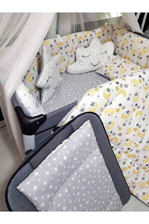 70x120 Bebek Uyku Seti - Lüks Cibinlik Ve Aparat Dahil - Ay Yıldız Desenli