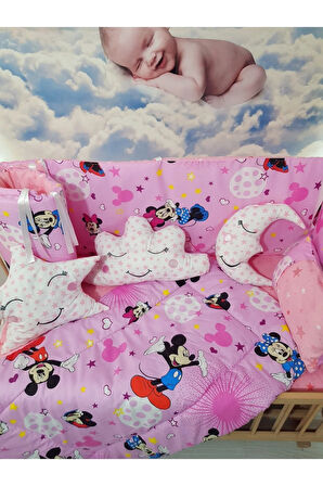 70x130 Bebek Uyku Seti - Cibinliksiz - Pembe Mickey & Minnie (MOBİLYA BEŞİK HARİÇ)