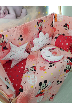 70x130 Bebek Uyku Seti - Cibinliksiz - Kırmızı Mickey & Minnie (MOBİLYA BEŞİK HARİÇ)