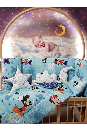70x130 Bebek Uyku Seti - Cibinliksiz - Mavi Mickey & Minnie (MOBİLYA BEŞİK HARİÇ)